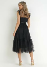 Born2be - Czarna Koktajlowa Sukienka z Koronkową Górą i Tiulowym Dołem Sleda. Kolor: czarny. Materiał: tiul, koronka. Styl: wizytowy #4