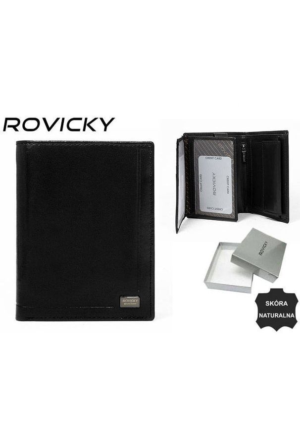 ROVICKY - Portfel skórzany Rovicky PC-104-ASL czarny. Kolor: czarny. Materiał: skóra