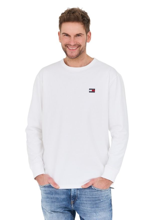 Tommy Jeans - TOMMY JEANS Biały męski longsleeve, Rozmiar L. Kolor: biały. Długość rękawa: długi rękaw
