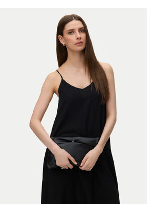Vero Moda Sukienka letnia Emilo 10340519 Czarny Loose Fit. Kolor: czarny. Materiał: wiskoza, len. Sezon: lato
