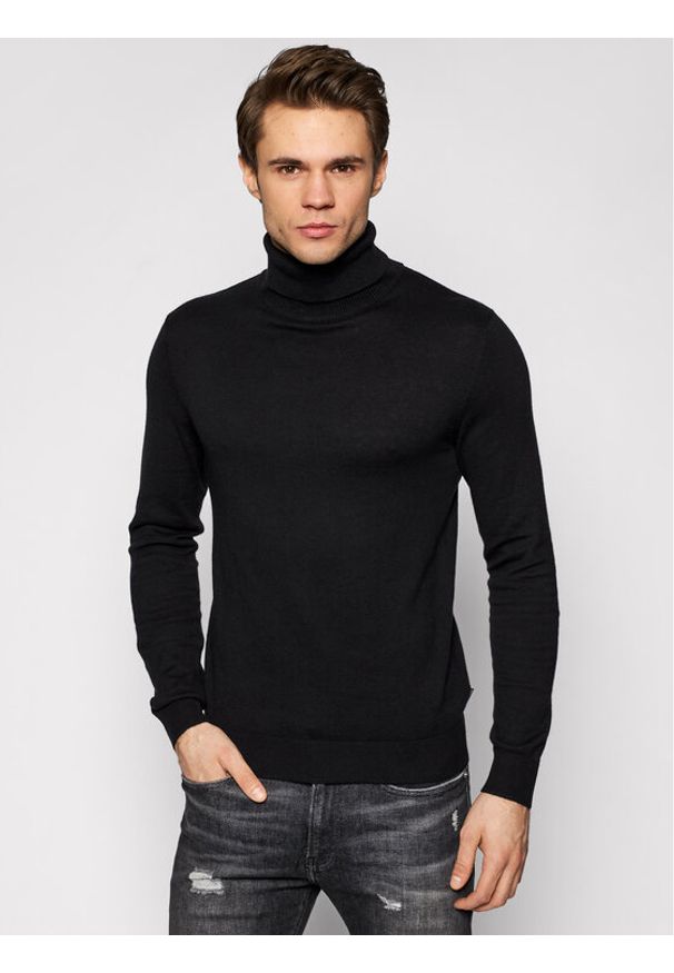 Jack & Jones Golf Emil Knit Roll Neck 12157417 Czarny Regular Fit. Typ kołnierza: golf. Kolor: czarny. Materiał: bawełna