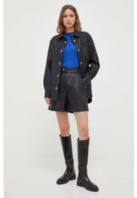 BOSS sweter damski kolor niebieski lekki. Kolor: niebieski. Materiał: dzianina. Długość rękawa: długi rękaw. Długość: długie. Styl: klasyczny #2