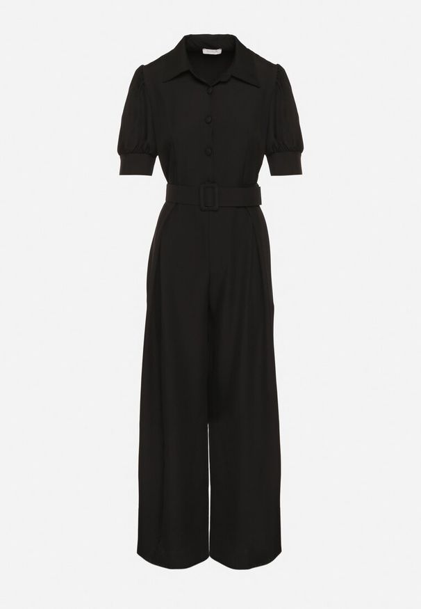 Born2be - Czarny Taliowany Kombinezon z Ozdobną Klamrą Filateia. Kolor: czarny. Styl: elegancki