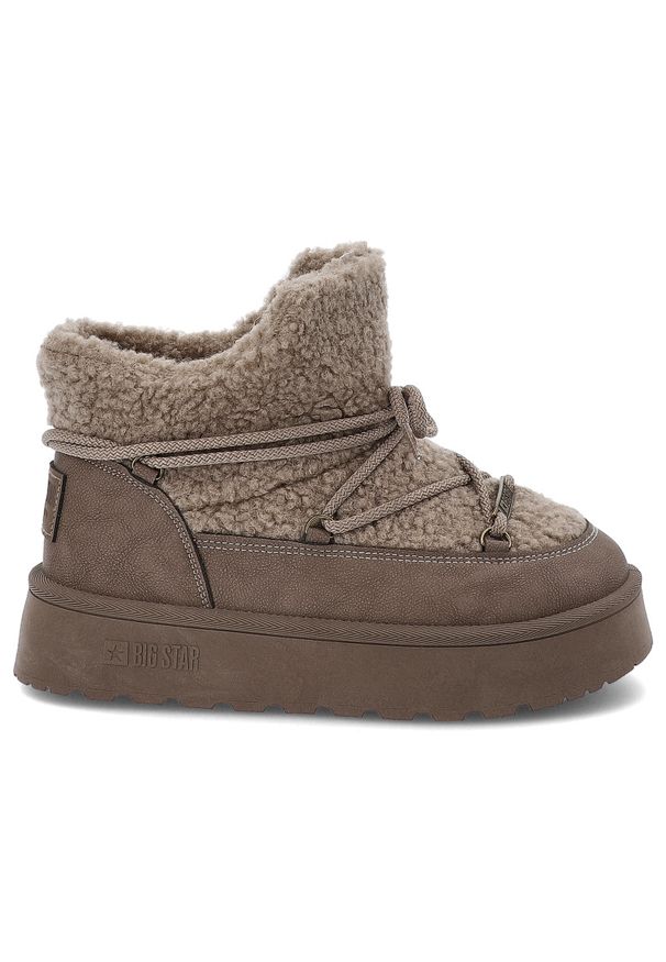 Big-Star - Brązowe Śniegowce Big Star Ocieplane Obuwie Damskie. Zapięcie: sznurówki. Kolor: brązowy. Materiał: materiał. Szerokość cholewki: normalna. Sezon: zima