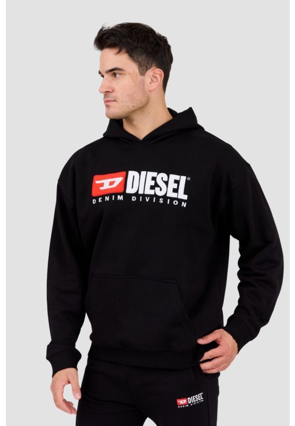 Diesel - DIESEL Czarna męska bluza z kapturem S-BOXT-HOOD-DIV, Rozmiar XL. Typ kołnierza: kaptur. Kolor: czarny. Materiał: bawełna, materiał, elastan