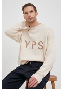 Young Poets Society Sweter z domieszką wełny męski kolor beżowy lekki. Kolor: beżowy. Materiał: wełna. Długość rękawa: długi rękaw. Długość: długie