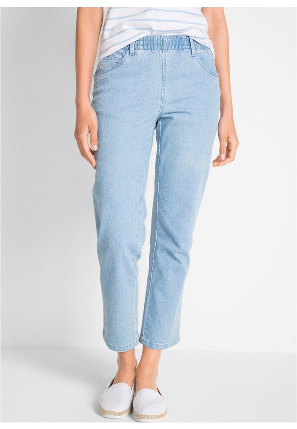 bonprix - Spodnie Straight, mid waist, z wygodnym paskiem (2 pary). Kolor: biały