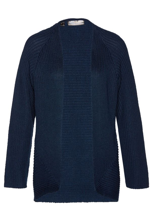 Sweter rozpinany bonprix ciemnoniebieski. Kolor: niebieski. Materiał: materiał, bawełna, akryl. Styl: klasyczny