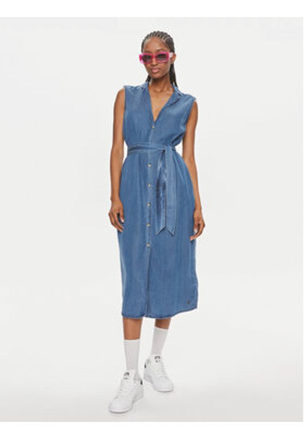 Pepe Jeans Sukienka koszulowa Maggie PL953512 Niebieski Regular Fit. Kolor: niebieski. Materiał: bawełna. Typ sukienki: koszulowe