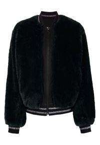 Karl Lagerfeld - KARL LAGERFELD - Dwustronna kurtka z cekinowym logo. Kolor: czarny. Materiał: materiał, futro. Wzór: aplikacja, haft