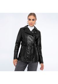 Wittchen - Damska kurtka skórzana z paskiem czarna. Kolor: czarny. Materiał: skóra. Sezon: wiosna, jesień. Styl: klasyczny, elegancki #1