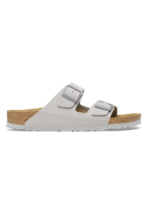 Birkenstock - BIRKENSTOCK ARIZONA BF STONE COIN Klapki damskie. Nosek buta: otwarty. Kolor: szary. Materiał: polar, welur, zamsz, materiał, syntetyk. Wzór: paski. Styl: retro