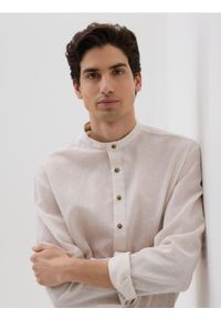 Reserved - Koszula regular fit z lnem - beżowy. Kolor: beżowy. Materiał: len #1