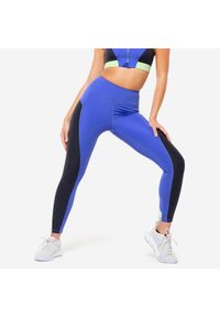 DOMYOS - Legginsy fitness damskie Domyos. Kolor: zielony, wielokolorowy, niebieski, szary. Materiał: materiał, poliamid, poliester, elastan. Sport: fitness