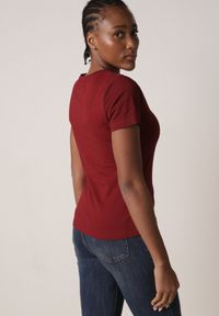 Born2be - Bordowy Bawełniany T-shirt w Klasycznym Stylu Nedila. Kolor: czerwony. Materiał: bawełna. Długość: długie. Styl: klasyczny #5
