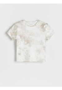 Reserved - T-shirt z metalicznym efektem - biały. Kolor: biały. Materiał: bawełna