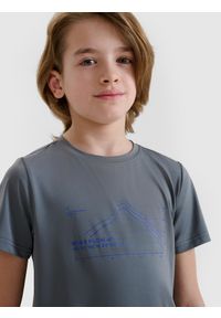 4f - 4F T-shirt trekkingowy szybkoschnący chłopięcy - szary 122/128 (6-8 lat). Kolor: szary. Materiał: dzianina, włókno, syntetyk, materiał, elastan. Wzór: gładki, nadruk, ze splotem, jednolity. Sezon: lato. Sport: turystyka piesza, fitness