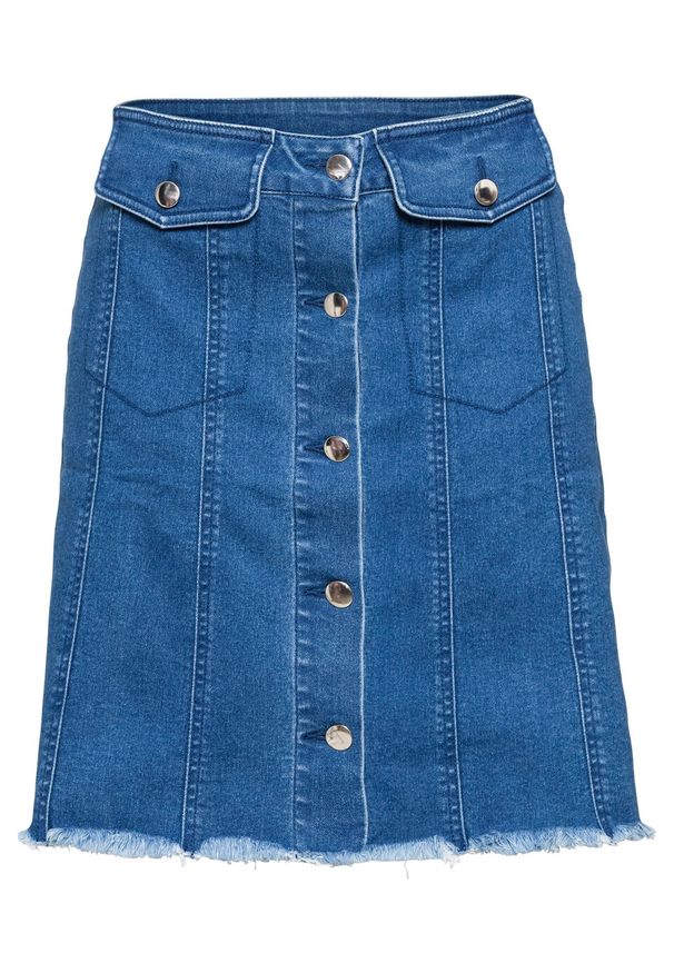 Spódnica dżinsowa bonprix ciemnoniebieski "stone". Kolor: niebieski. Materiał: materiał, bawełna, poliester, elastan
