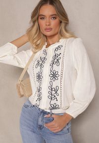 Renee - Beżowa Koszula z Wiskozą Bawełną i Haftem Nalorielle. Okazja: na co dzień. Kolor: beżowy. Materiał: bawełna, wiskoza. Wzór: haft. Styl: elegancki, casual
