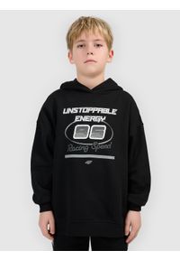 4f - 4F Bluza dresowa loose z kapturem chłopięca - czarna 134/140 (8-10 lat). Okazja: na co dzień, na spacer, na uczelnię. Typ kołnierza: kaptur. Kolor: czarny. Materiał: dresówka. Sezon: lato. Styl: klasyczny, casual #2