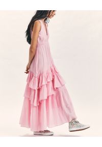 LOVE SHACK FANCY - Różowa sukienka maxi Jordie. Kolor: fioletowy, różowy, wielokolorowy. Materiał: jedwab, bawełna, tkanina. Wzór: aplikacja. Długość: maxi
