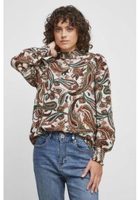 medicine - Medicine bluzka damska kolor beżowy wzorzysta. Typ kołnierza: kołnierzyk stójkowy. Kolor: beżowy. Materiał: tkanina. Długość rękawa: długi rękaw. Długość: długie #7