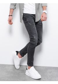 Ombre Clothing - Spodnie męskie jeansowe z przetarciami i dziurami SKINNY FIT - czarne P936 - M. Kolor: czarny. Materiał: jeans #3