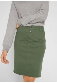 Spódnica z plisą guzikową bonprix ciemny khaki. Kolor: zielony #7