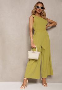 Renee - Jasnozielony Komplet z Bawełny Spodnie Culottes i Luźny Top Tinelia. Kolor: zielony. Materiał: bawełna. Wzór: aplikacja #3