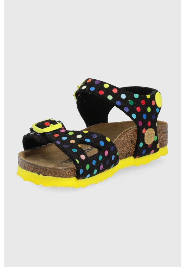 Birkenstock sandały dziecięce Rio kolor czarny. Zapięcie: klamry. Kolor: czarny. Materiał: skóra, materiał. Obcas: na obcasie. Wysokość obcasa: niski
