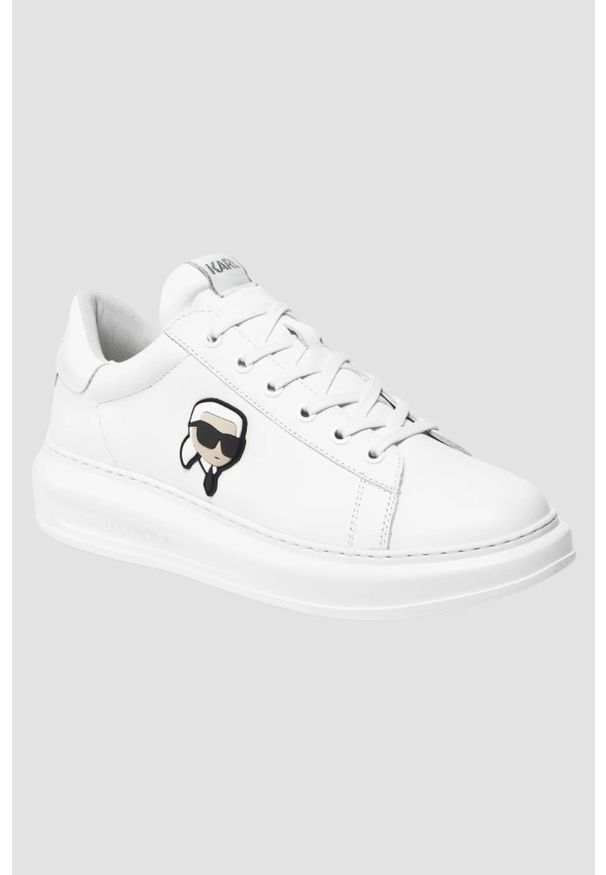 Karl Lagerfeld - KARL LAGERFELD Białe męskie sneakersy skórzane KAPRI, Rozmiar 46. Okazja: na co dzień. Kolor: biały. Materiał: skóra