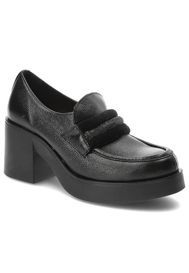 Czarne Półbuty Lemar Wygodne Skórzane Buty. Okazja: na co dzień. Zapięcie: klamry. Kolor: czarny. Materiał: skóra. Obcas: na obcasie. Styl: casual, elegancki. Wysokość obcasa: średni