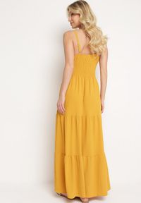 Born2be - Żółta Sukienka na Regulowanych Ramiączkach z Gumką w Pasie Ebisina. Kolor: żółty. Materiał: tkanina. Długość rękawa: na ramiączkach. Sezon: lato #5