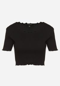 Born2be - Czarny Prążkowany T-shirt z Bawełną Adlesa. Okazja: na co dzień. Kolor: czarny. Materiał: bawełna, prążkowany. Styl: casual #7