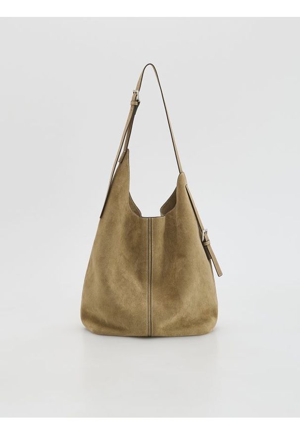 Reserved - Torebka hobo z imitacji skóry - beżowy. Kolor: beżowy. Materiał: skórzane. Styl: klasyczny