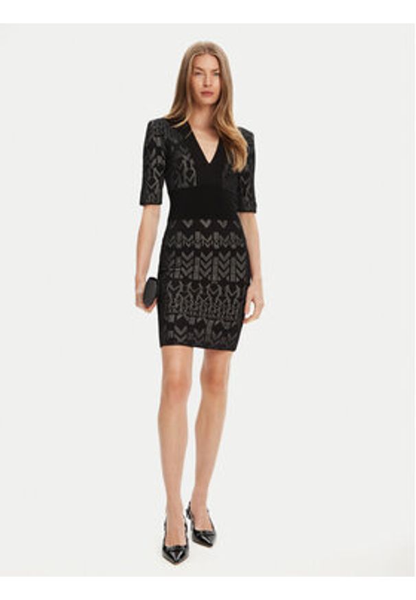 Marciano Guess Sukienka dzianinowa 5YGK20 5877Z Czarny Slim Fit. Kolor: czarny. Materiał: wiskoza