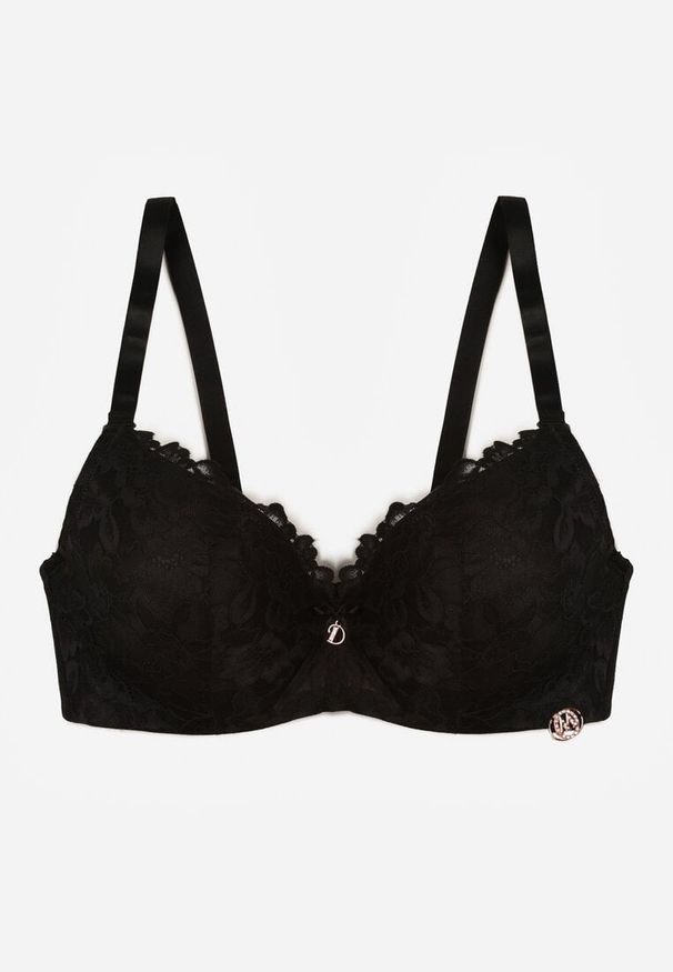 Born2be - Czarny Koronkowy Biustonosz z Kokardką Nealenia. Kolor: czarny. Materiał: koronka. Wzór: koronka