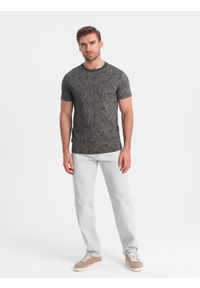 Ombre Clothing - T-shirt męski fullprint w liście palmy - grafitowy V4 - Rozmiar: S. Okazja: na co dzień. Kolor: szary. Materiał: skóra, bawełna. Styl: casual #6