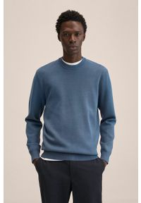 Mango Man sweter Luxus męski lekki. Okazja: na co dzień. Kolor: niebieski. Materiał: włókno. Długość rękawa: długi rękaw. Długość: długie. Styl: casual