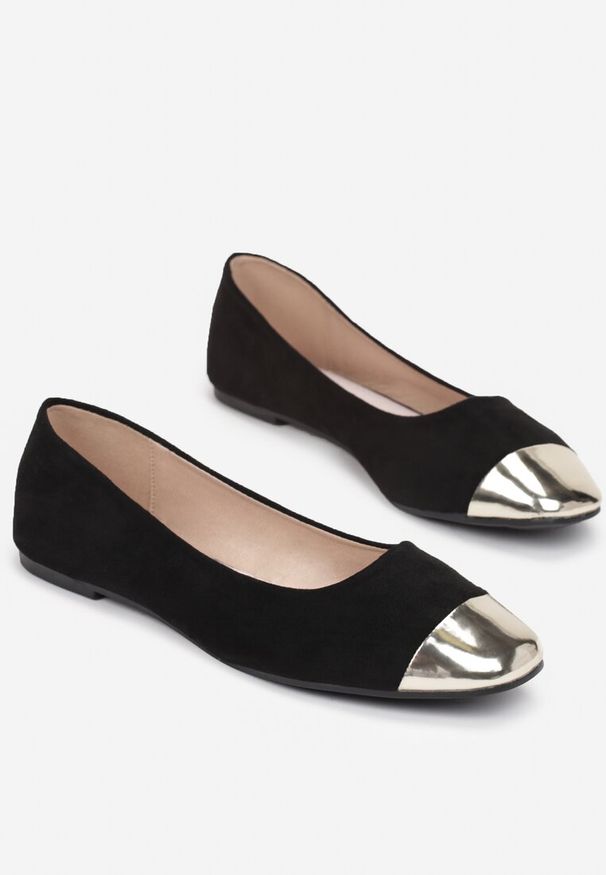 Renee - Czarne Balerinki Ariessa. Kolor: czarny. Materiał: skóra, zamsz. Obcas: na płaskiej podeszwie. Styl: elegancki