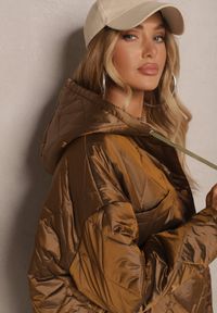 Renee - Brązowa Kurtka Dianoreia. Kolekcja: plus size. Kolor: brązowy. Materiał: materiał. Wzór: aplikacja #4