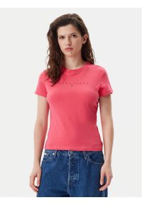 Tommy Jeans T-Shirt Tonal Linear DW0DW20315 Różowy Slim Fit. Kolor: różowy. Materiał: bawełna