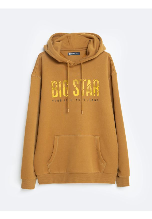 Big-Star - Bluza męska z kapturem z logo BIG STAR musztardowa Bruden 803. Typ kołnierza: kaptur. Kolor: brązowy. Materiał: jeans, materiał. Styl: sportowy, klasyczny