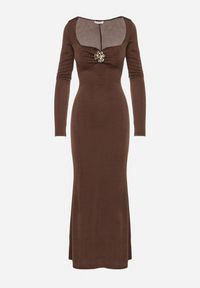 Born2be - Brązowa Sukienka Koktajlowa z Biżuteryjną Aplikacją i Długim Rękawem Idivianne. Kolor: brązowy. Długość rękawa: długi rękaw. Wzór: aplikacja. Typ sukienki: dopasowane. Styl: wizytowy #5