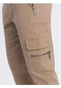 Ombre Clothing - Spodnie męskie cargo STRAIGHT LEG z kieszeniami zapinanymi na zamek – khaki V3 OM-PACG-0204 - XXL. Kolor: brązowy. Materiał: elastan, bawełna, materiał. Styl: elegancki