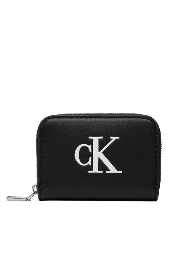 Calvin Klein Portfel Bold Ck Medium Zip Around LV04F1154G Czarny. Kolor: czarny. Materiał: skóra