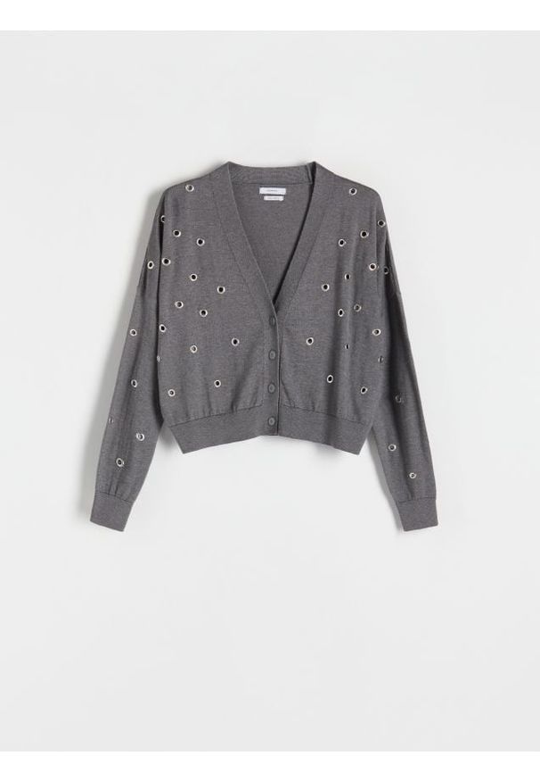 Reserved - Sweter z metalowymi okuciami - ciemnoszary. Kolor: szary. Materiał: bawełna, dzianina