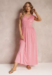 Renee - Czerwona Rozkloszowana Sukienka Maxi z Gumką w Pasie Jayma. Kolor: czerwony. Długość rękawa: bez rękawów. Wzór: aplikacja. Sezon: lato. Długość: maxi