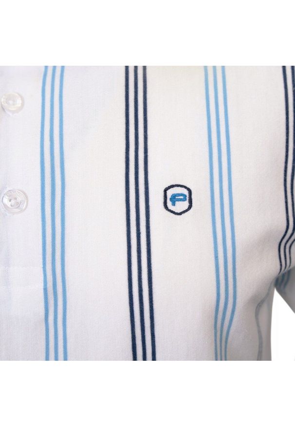 Męska Koszulka Polo - Pako Jeans - Biała w Prążki. Okazja: na co dzień. Typ kołnierza: polo. Kolor: niebieski. Materiał: bawełna. Wzór: prążki, paski. Styl: casual