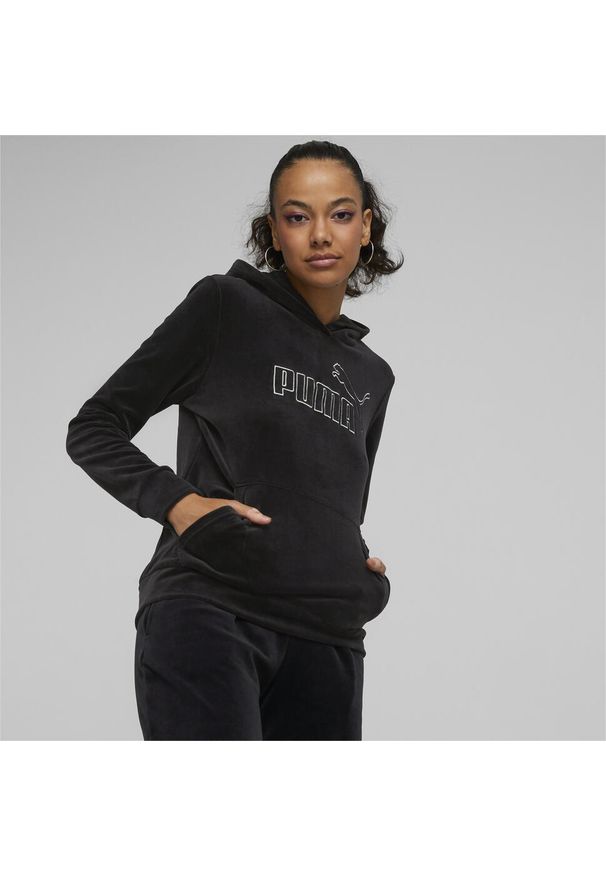 Puma Bluza Ess+ Velour 67000801. Kolor: czarny. Materiał: dresówka